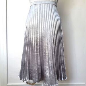 DKNY Silver Foil Pleated Midi Skirt